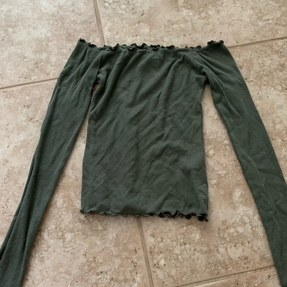 long sleeve off the shoulder with lettuce edge